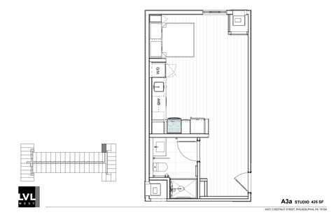 Floor plan for studio, 1 bath, 425 sqft